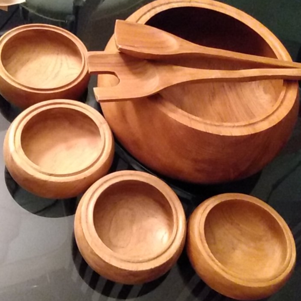 7 pc. Kalmar Teak Wood Salad Bowl Set